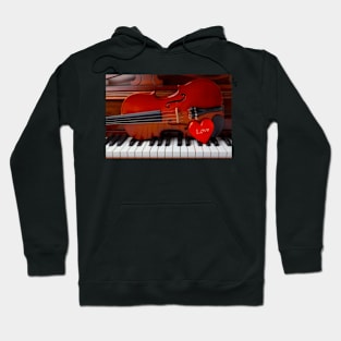 Violin And Red Love Heart Hoodie